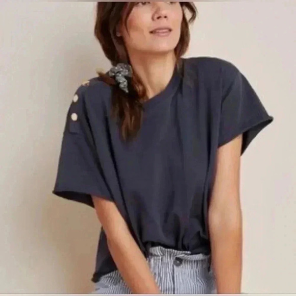Nation LTD Terrin Grey Blue Tee with Gold Snaps Size L - Picture 2 of 16